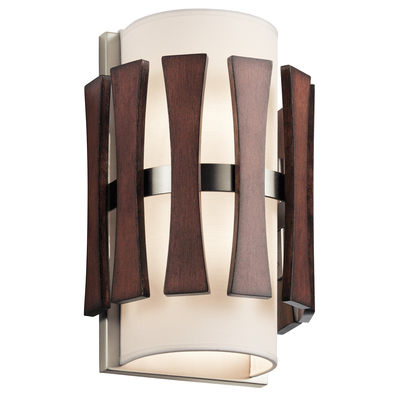 Kichler 43756AUB Cirus 12.25" 2 Light Wall Sconce with Tempered Etched Glass and White Linen in Auburn Stain in Auburn Stained Finish